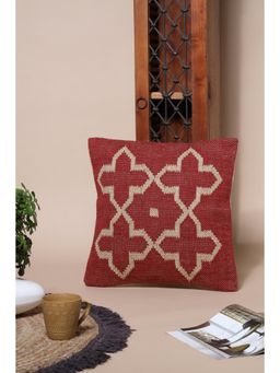 SAY - Red Ethnic Organic Cotton Cushion Cover (18x18 inches)
