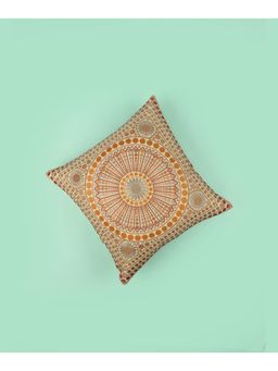 SAY - Cream Ethnic Cotton Cushion Cover (18x18 inches)