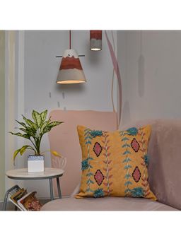 SAY - Mustard Floral Cotton Cushion Cover (18x18 inches)