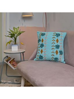 SAY - Blue Floral Cotton Cushion Cover (18x18 inches)