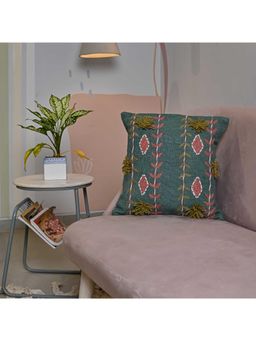 SAY - Green Floral Cotton Cushion Cover (18x18 inches)