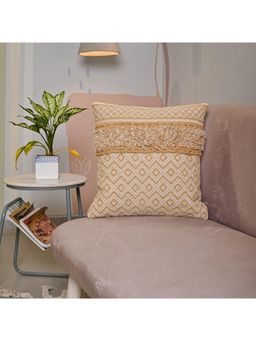 SAY - Beige Geometric Cotton Cushion Cover (18x18 inches)