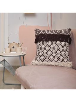 SAY - Brown Geometric Cotton Cushion Cover (18x18 inches)