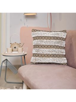 SAY - White Geometric Cotton Cushion Cover (18x18 inches)