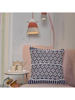 SAY - Navy Blue Geometric Cotton Cushion Cover (18x18 inches)