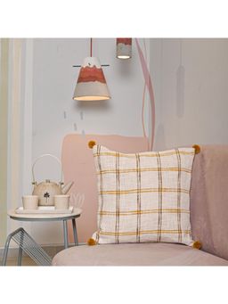 SAY - Cream Geometric Cotton Cushion Cover (18x18 inches)