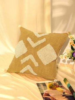 SAY - Mustard Geometric Cotton Cushion Cover (18x18 inches)