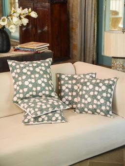 SAY - Grey Floral Cotton Cushion Cover (Set Of 2)
