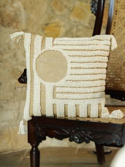 SAY - Off White Abstract Cotton Cushion Cover