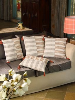 SAY - White Graphic Cotton Cushion Cover (Set Of 2)