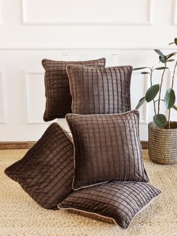 SAY - Coffee Brown Geometric Velvet Cushion Cover