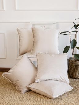 SAY - Off White Solid/Plain Velvet Cushion Cover (18x18 inches)
