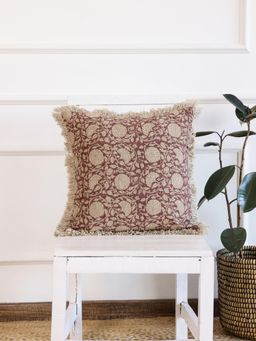 SAY - Maroon Floral Velvet Cushion Cover