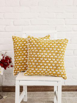 SAY - Yellow Ethnic Cotton Cushion Cover