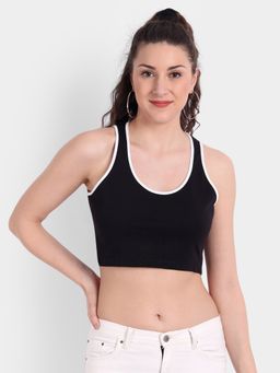 COLOR CAPITAL - Women Cotton Black Solid Crop Top