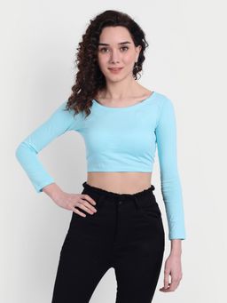 COLOR CAPITAL - Women Cotton Blue Solid Crop Top