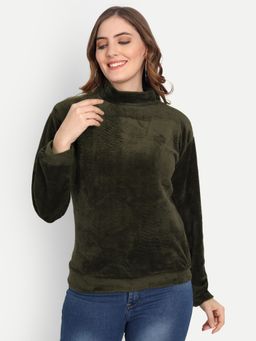 COLOR CAPITAL - Women Polyester Olive Solid Fur Top