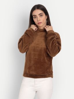 COLOR CAPITAL - Women Polyester Brown Solid Fur Top