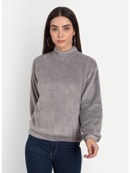 COLOR CAPITAL - Women Polyester Grey Solid Fur Top