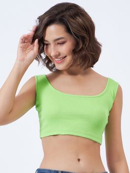 COLOR CAPITAL - Women Cotton Green Solid Crop Top