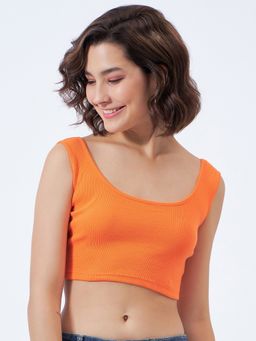 COLOR CAPITAL - Women Cotton Orange Solid Crop Top