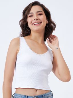 COLOR CAPITAL - Women Cotton White Solid Crop Top