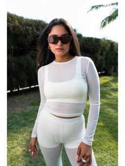 COLOR CAPITAL - Women Net White Solid Crop Top