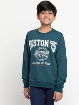Lil Tomatoes - Boys Typography Light Weight Cotton Looper Teal Sweatshirt