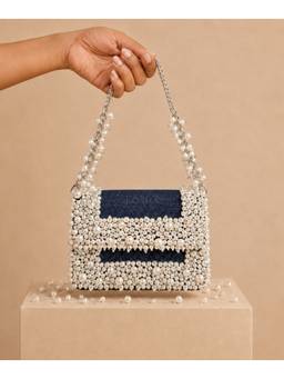 House Of Kosha - Elana Denim Pearl Embellished Clutch