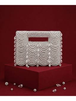 House Of Kosha - Amyra Silver Suede Handcrafted Clutch