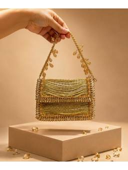 House Of Kosha - Elif Gold Georgette Embellished Mini Bag