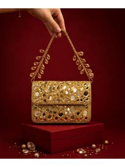 House Of Kosha - Ira Gold Mirrorwork Embellished Mini Bag