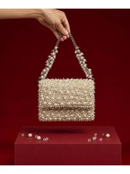 House Of Kosha - Aria Ivory Suede Pearl Embellished Mini Bag
