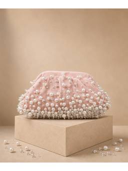 House Of Kosha - Serene Pink Suede Embellished Clutch