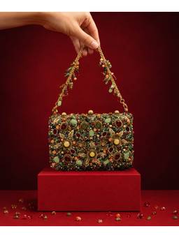 House Of Kosha - Noorani Multicolor Suede Embellished Clutch
