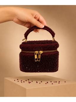 House Of Kosha - Ziya Maroon Suede Embroidered Vanity Bag