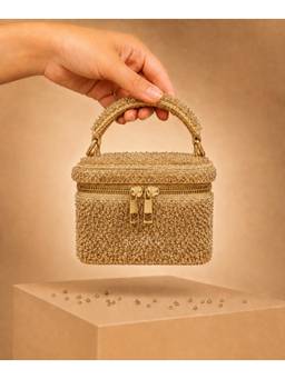 House Of Kosha - Ziya Gold Suede Embroidered Vanity Bag
