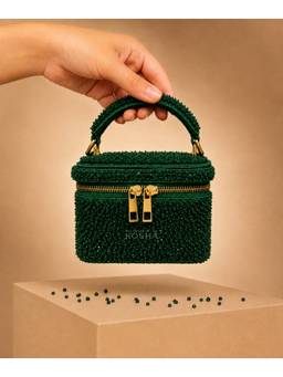 House Of Kosha - Ziya Green Suede Embroidered Vanity Bag