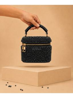 House Of Kosha - Ziya Blue Suede Embroidered Vanity Bag
