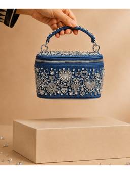 House Of Kosha - Alizeh Blue Denim Embroidered Vanity Bag