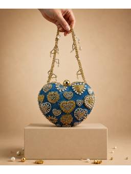 House Of Kosha - Alizeh Blue Denim Embroidered Heart Bag