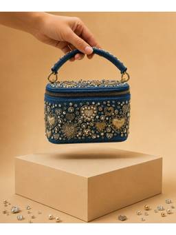House Of Kosha - Alizeh Blue Denim Embroidered Vanity Bag