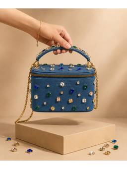 House Of Kosha - Raisa Blue Denim Embellished Vanity Bag