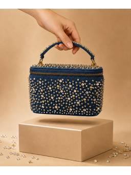 House Of Kosha - Inaya Blue Denim Embroidered Vanity Bag