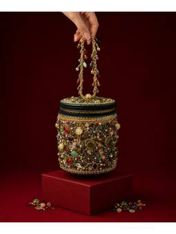 House Of Kosha - Noorani Multicolor Leather Embellished Cylinder Mini Bag