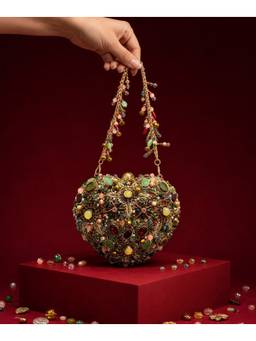House Of Kosha - Noorani Multicolor Suede Embellished Heart Bag