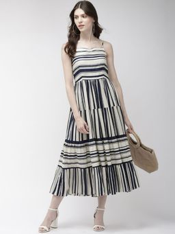 Twenty Dresses by Nykaa Fashion - Off White & Navy Blue The Nautical Elegance Striped Dress