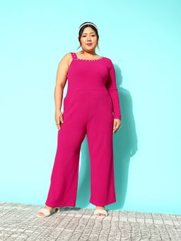 KASSUALLY - CURVE BY KASSUALLY Magenta Embellished Basic Jumpsuit