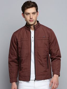 SHOWOFFFF - Men's Solid Mock Collar Brown Quilted Jacket