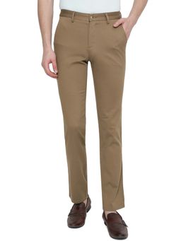 Greenfibre - Mens Solid Dark Khaki Cotton Slim Fit Casual Trouser